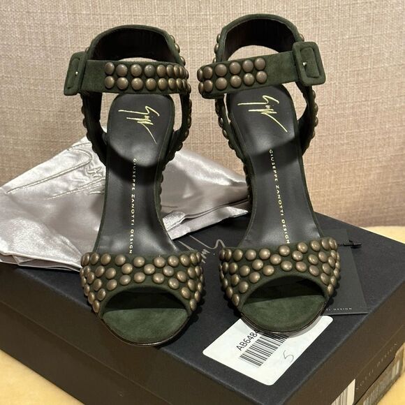 Giuseppe Zanotti studded Ankle-Wrap Chunky-Heel Sandal, Militare size 35 - Picture 2 of 16